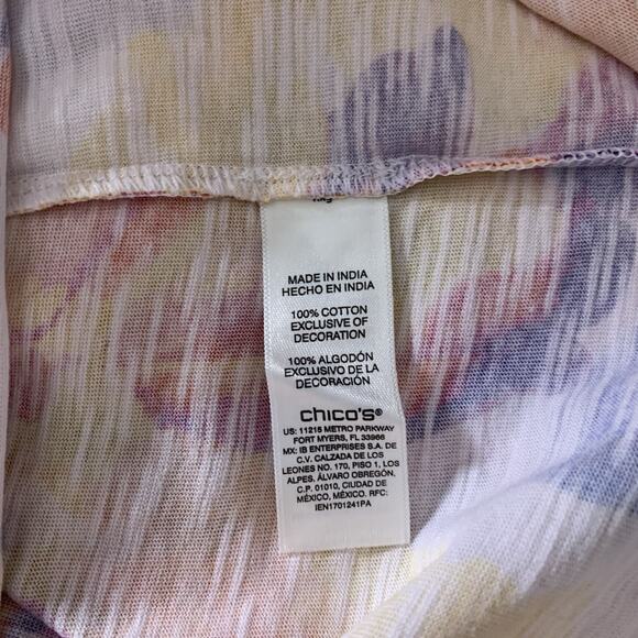 Chico's Top Women's 4 (2X) Lacy Trim Tropical 3/4 Sleeve Colorful Boat Neck NWT - Picture 6 of 9